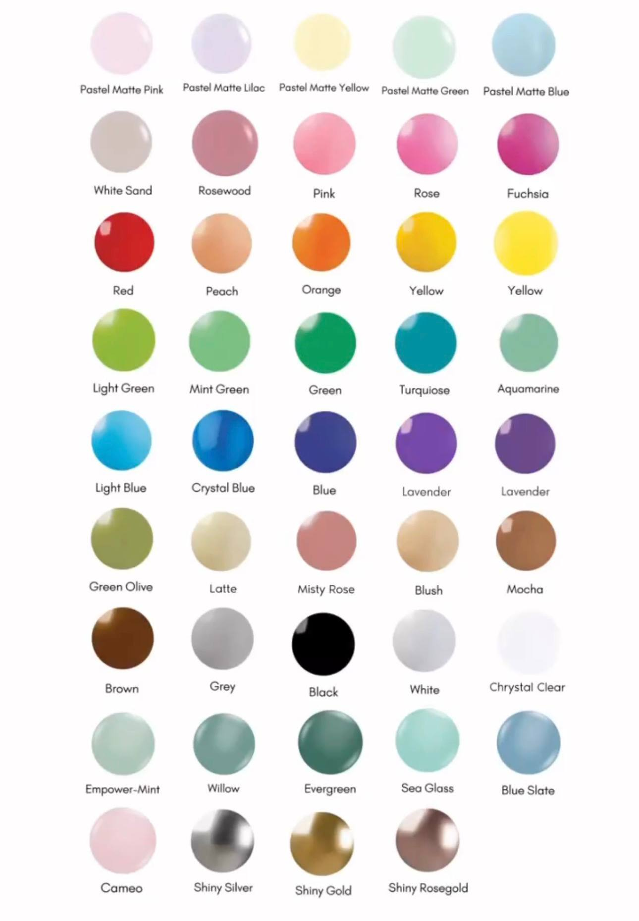 Balloon colour catalogue